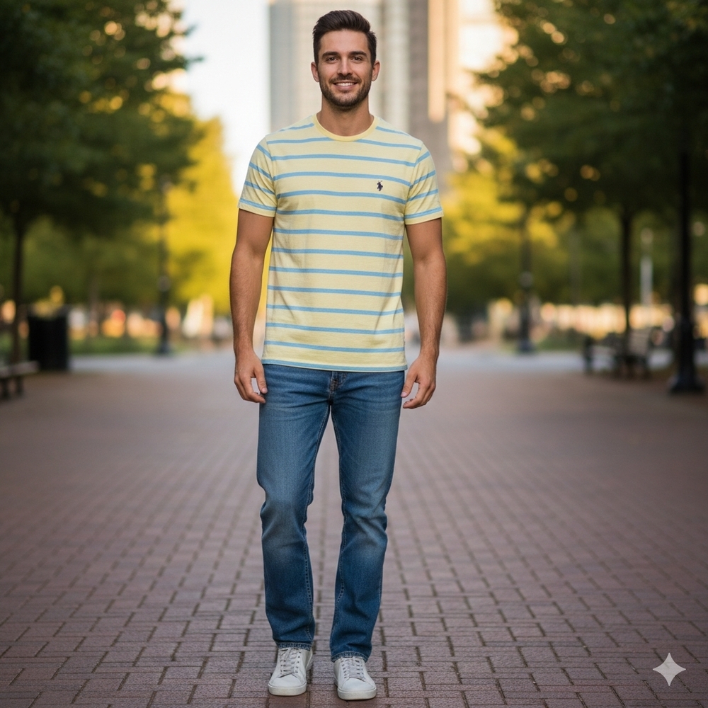 U.S. Polo Assn. Yellow and Blue Striped Tee